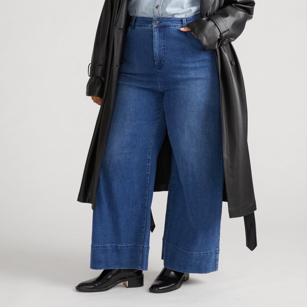 Universal Standard Carrie High Rise Wide Leg Jeans Blue Stretch Denim 14